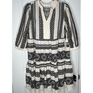Figueroa & Flower Women’s Large LS Tiered Geometric Print Midi Dress Boho NWT